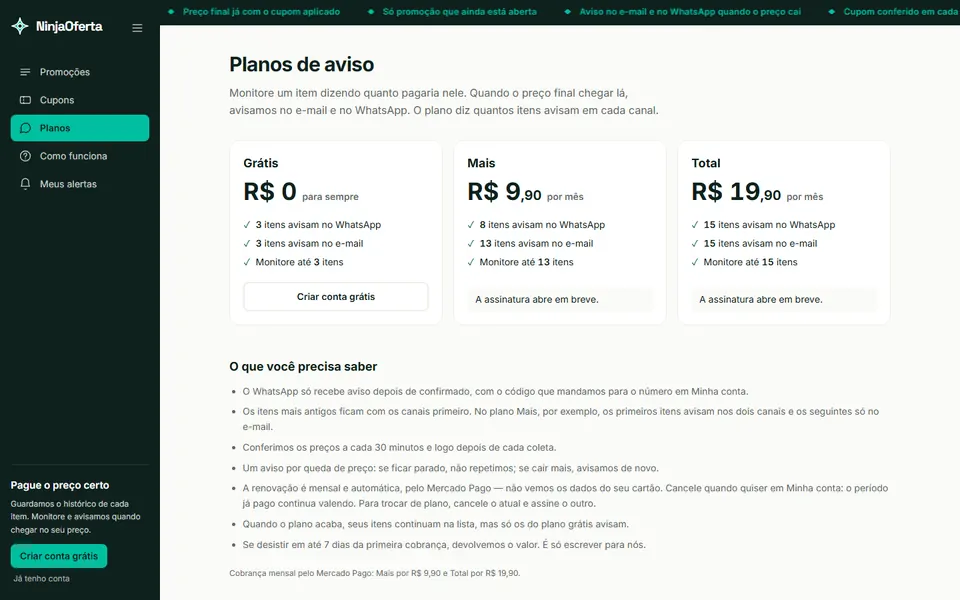 Tela do NinjaOferta