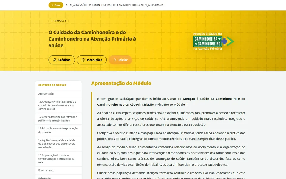 Tela do Saúde da Caminhoneira e do Caminhoneiro